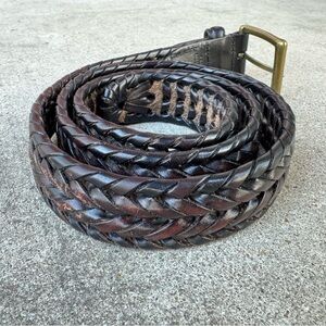 Dark Brown Braided Leather Belt with Brass Buckle Size 32